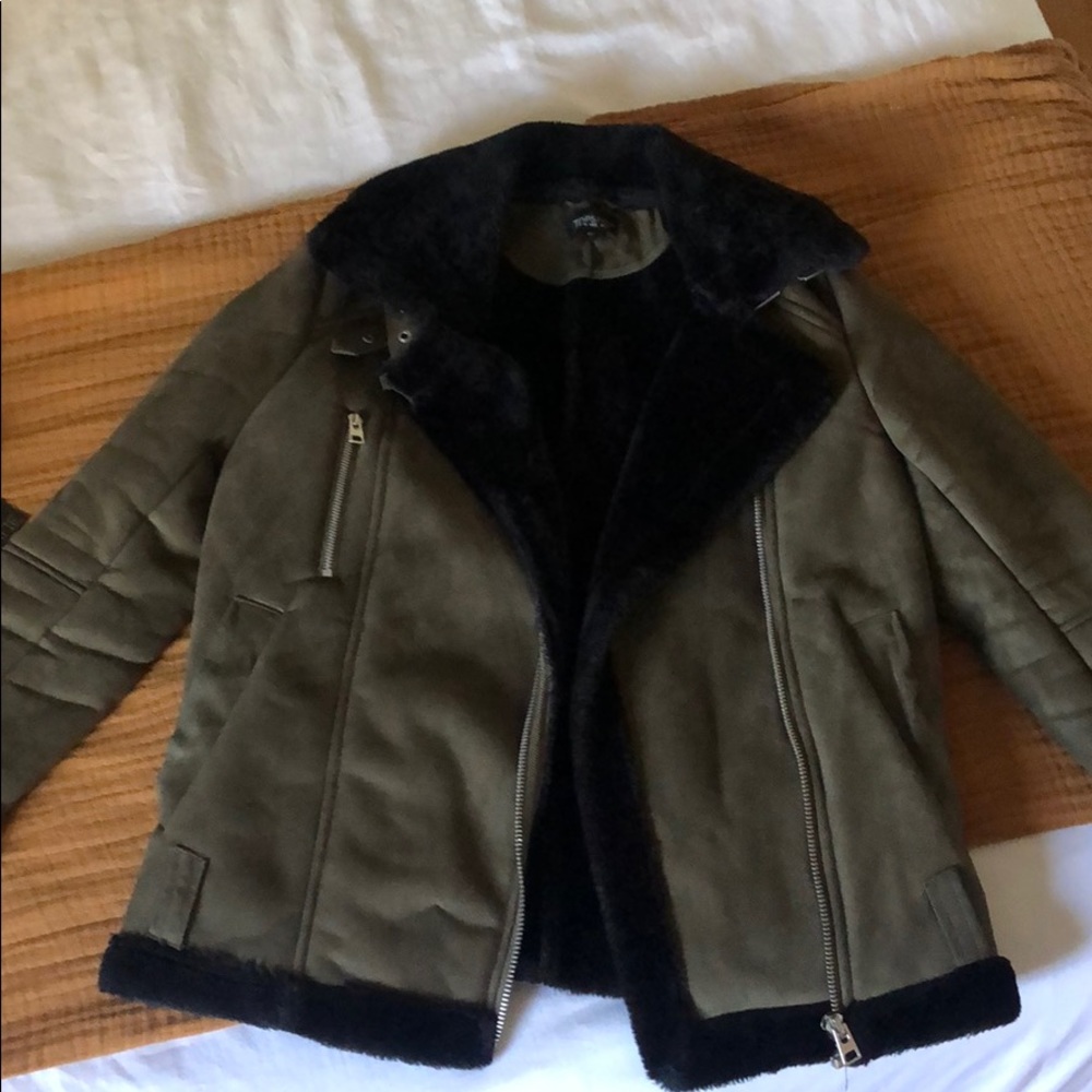 Topshop biker shearling lined moto coat